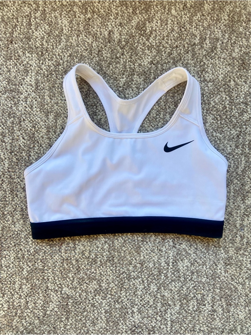 Nike White Dri-FIT Sports Bra with black Contrast Band